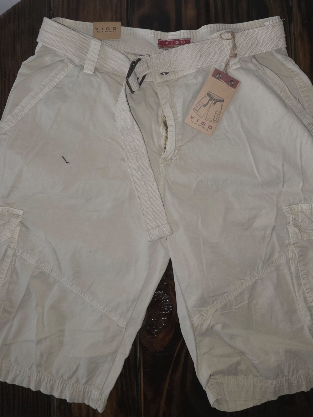 Vigo Canvas Belted Cargo Shorts in Light Beige